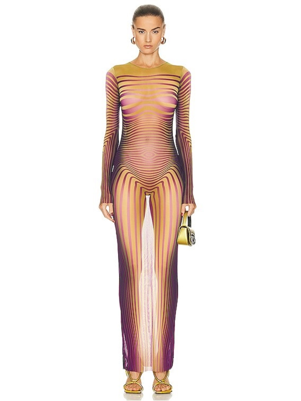 Jean Paul Gaultier Sheer Striped Maxi Dress in Yellow and Purple Ombre